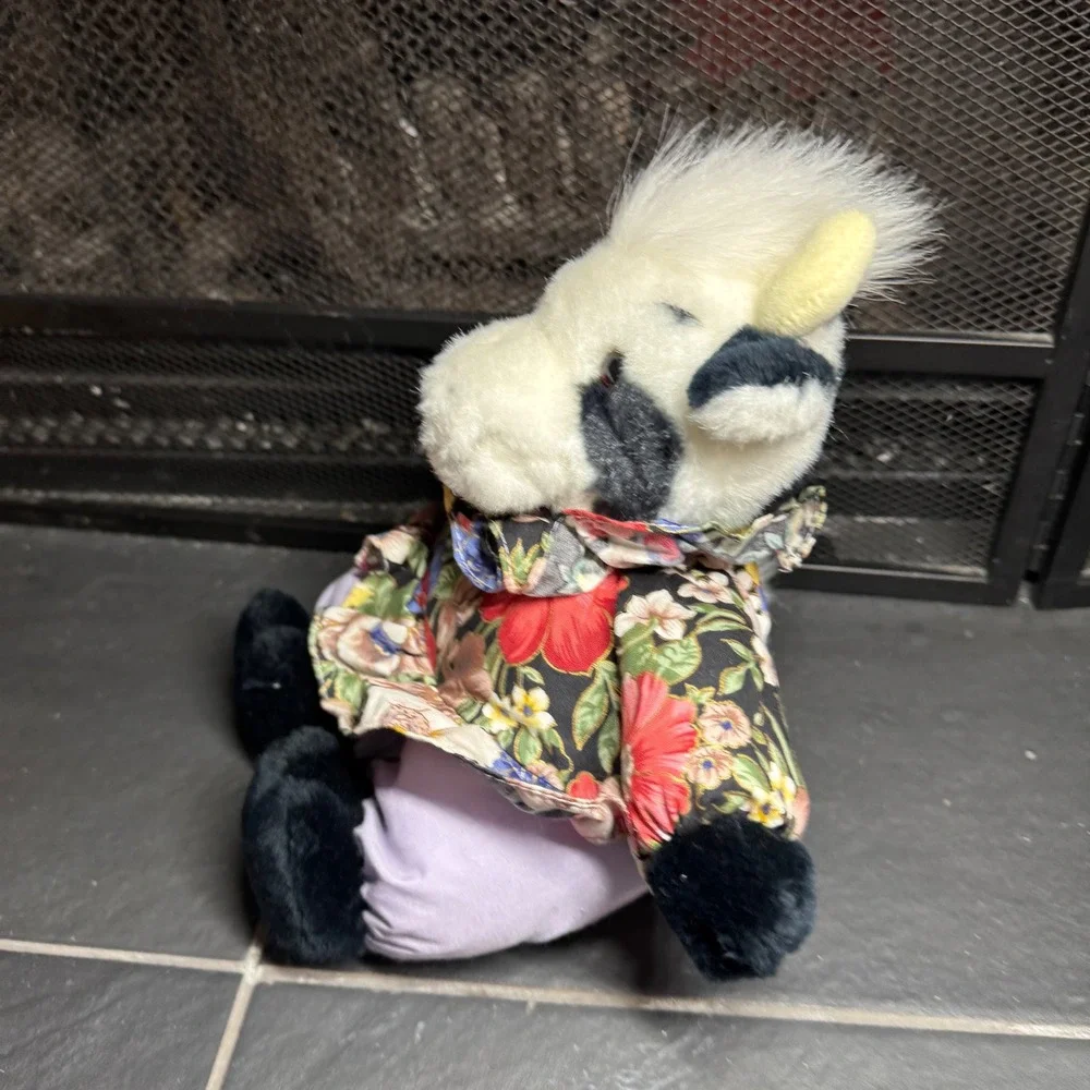 Vintage 1991 PCI Plush Cow‎ Floral Shirt Lavender Pants Stuffed Animal 11 inch